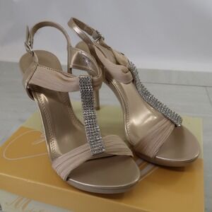 Michaelangelo Aelize Sling High Heels Beige Tan Size 9 Shoes Rhinestone‎ Formal